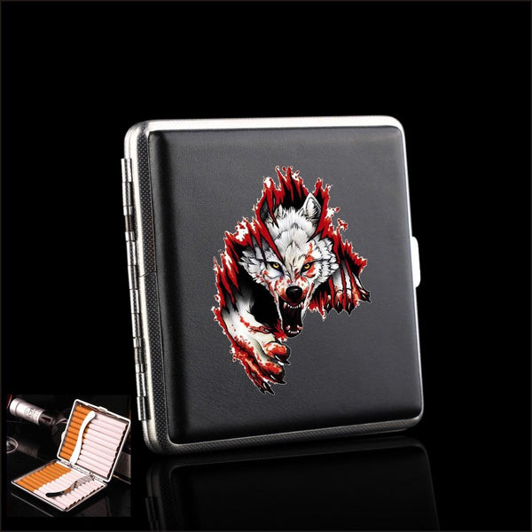 Wolf Funny PU Leather Pocket Cigarette Case Metal Tobacco Case Box Holder For Smoking Holder Storage 