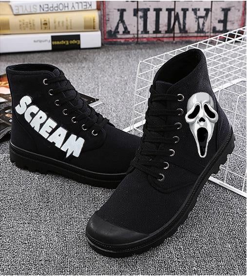 Skull Scream Climbing Shoes  High top Canvas Shoes Skull Sneakers Sports Shoes Unisex Hiking Shoes Horror Gifts Christmas Gifts