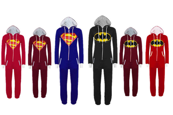 Stunning Unisex Superman Batman Onesie Batman Hooded Zip Front Jumpsuit Union Suit